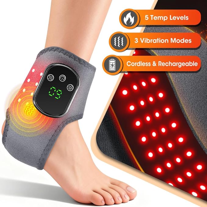 3 in 1 Foot Massager with Heat Red Light Triple Therapy Cordless Portable Ankle Massager 3 Vibration Modes 3 Heat Levels 5 Intensity Levels for Circulation Plantar Fasciitis (Pack of 2)