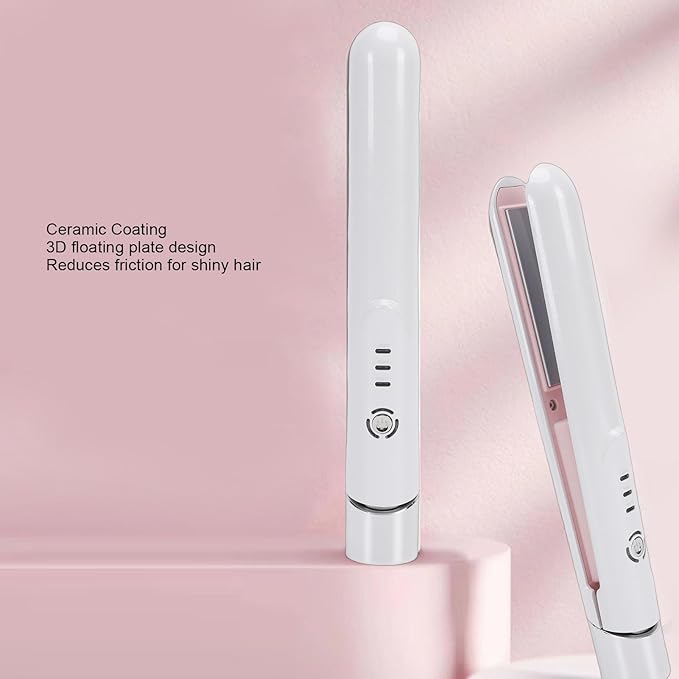 Cordless Flat Iron Mini Hair Straightener Curler with 3 Heat Settings Styling Tool for Travel Compact Design