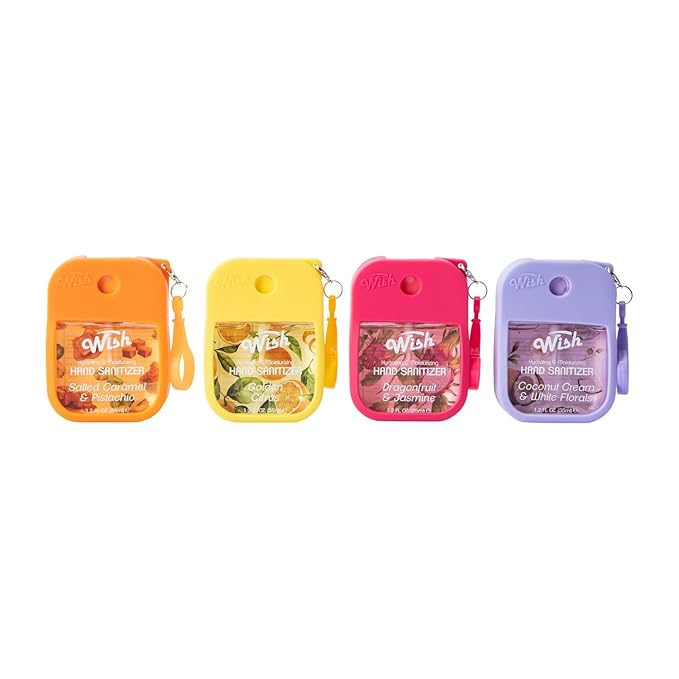 Wish Hand Sanitizer Spray Travel Size – 40 Pack (1.2 FL OZ / 35ML Each) Assorted Scents: Salted Caramel Coconut Cream Dragonfruit Golden Citrux – Hydrating &amp Moisturizing Formula