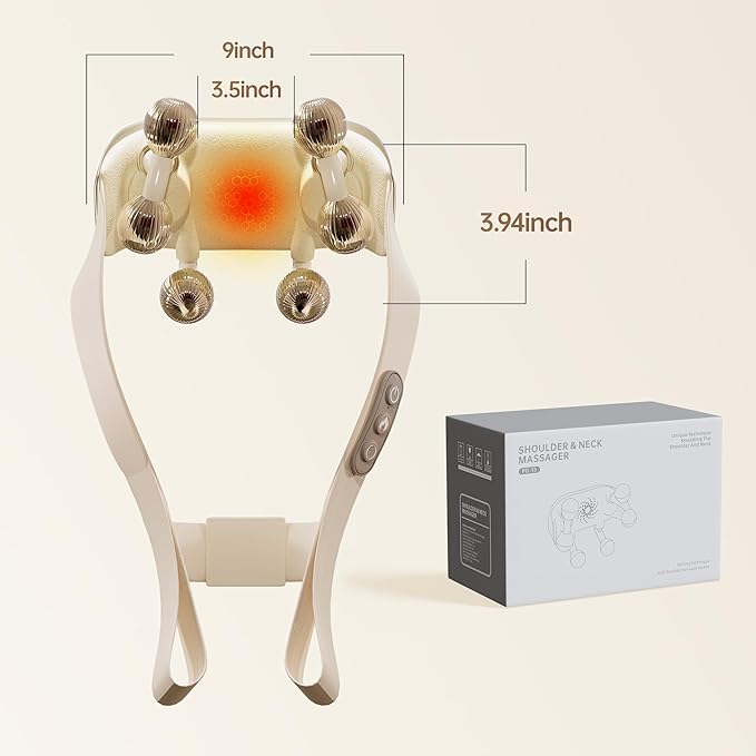 Neck Massager for Pain Relief Deep Tissue Cordless Shiatsu Back Massager with Heat Electric 6D Kneading Shoulder Massage Pillow for Foot Legs Muscle Body Gifts for Mom Dad Friends Him Her