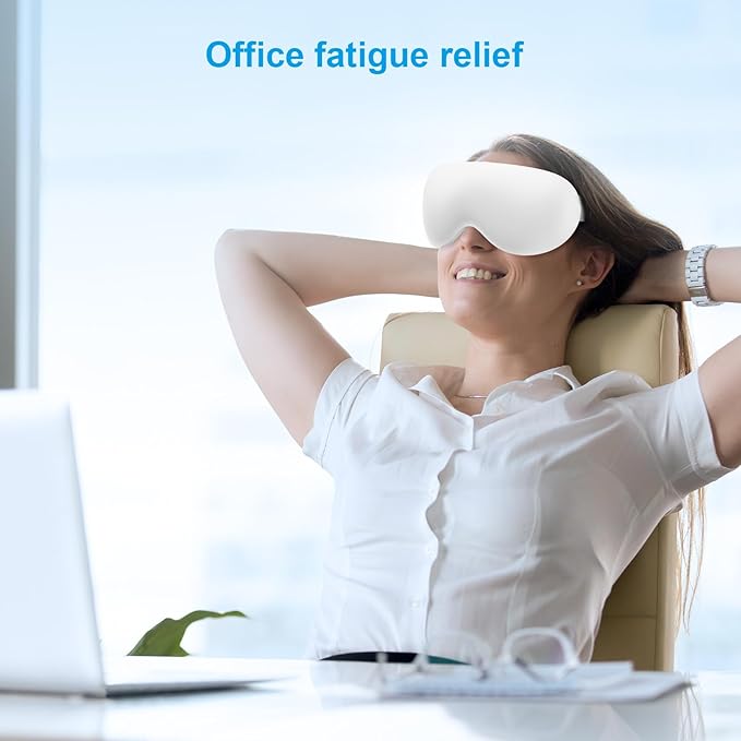 Eye Massager with Heat and Cooling Therapy Vibration &amp Bluetooth Music – 4 Adjustable Modes for Eye Fatigue Relief and Relaxation – Rechargeable Portable 2400mAh Battery