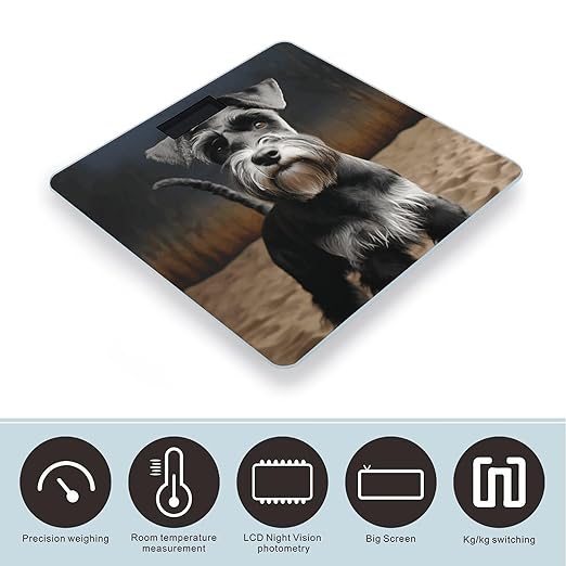 Animal Schnauzer Dog Digital Bathroom Scale for Body Weight Weighing Scale with Backlit LCD Display High Precision Measurements &amp Measures Weight Up to 180kg