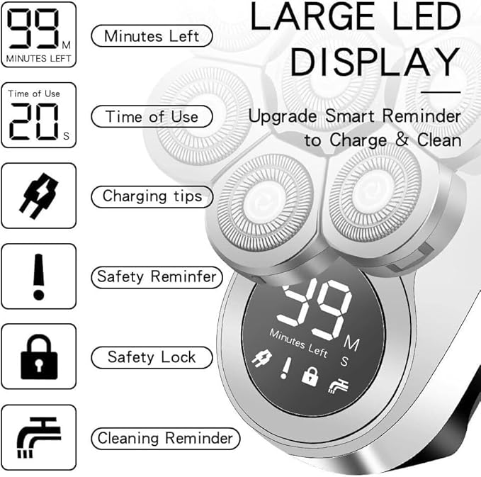 Electric Shavers for Bald Men 6 in 1 Mens Bald Head Electric Shaver Wet/Dry LED Display Faster-Charging Cordless Mens Grooming Kit