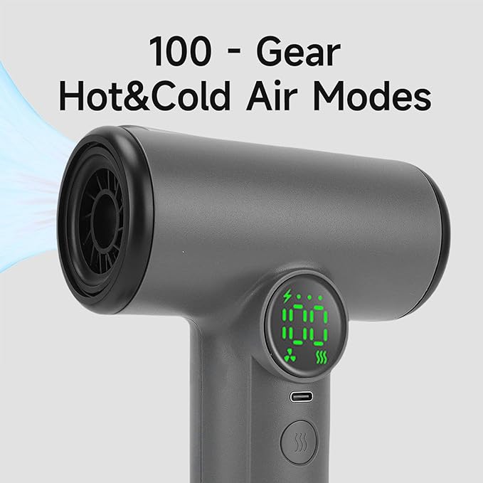 Cordless Hair Dryer 15600mAh Ionic Blow Dryer Fast Drying Low Noise Gentle Airflow 4 Mode Portable Hair Blow Dryers for Women Kids Outdoor Camping Beaches (Dark Gray)