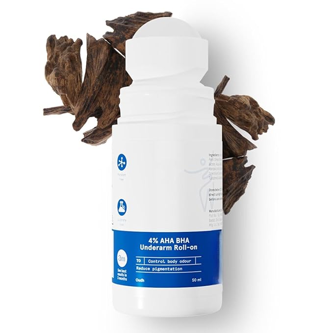 Underarm Roll On 4% Aha Bha | Controls Odour &amp Reduces Pigmentation | 0% Alcohol | Oudh Fragrance | 50ml