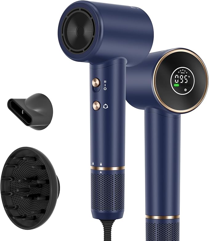 Hair Dryer 110 000 RPM Air-Sonic Blow Dryer with High-Speed Brushless Motor Cool Care Dry Display &amp 200 Million Negative Ionic PARWIN PRO BEAUTY 1875W Hairdryer for Home TravelPrussian Blue