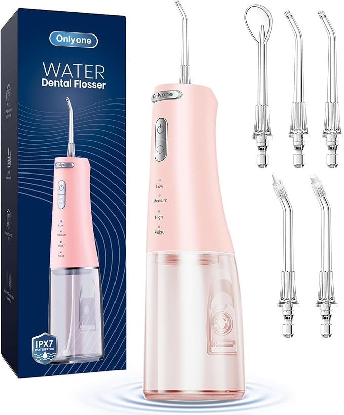 Onlyone Water Dental Flosser Pick for Teeth 300ML Portable Oral Irrigator Rechargeable Travel Irrigation Cleaner Professional Electric Flossing Machine Birthday Gifts for WomenMomGirlfriend Pink