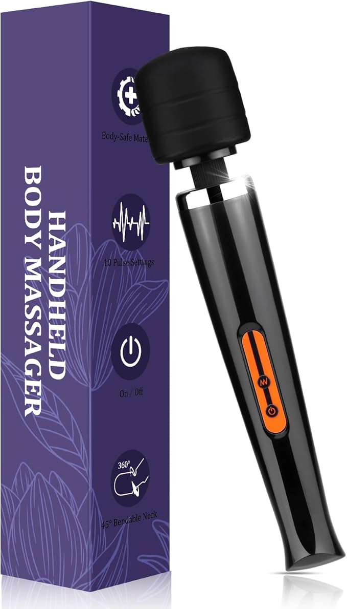 Rechargeable Wand Massager for Women 10-Speed Cordless Handheld Massager Portable Electric Deep Tissue Massage Tool for Full Body Muscle Recovery Neck Back Shoulder &amp Foot (Black-USB)