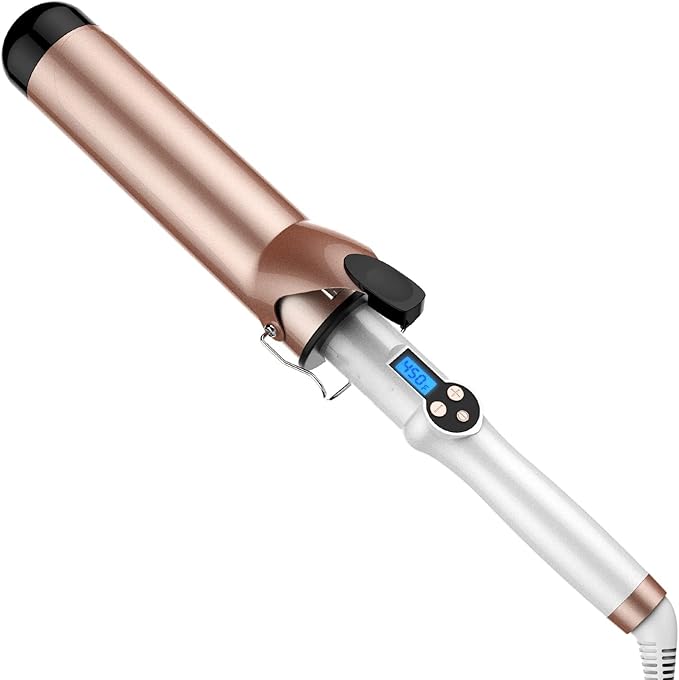 2 Inch Curling Iron Large Barrel Long Barrel Curling Wand Dual Voltage Ceramic Tourmaline Coating with LCD Display Glove Include