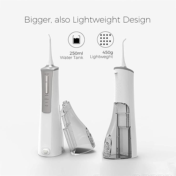 Water Flosser Cordless Portable Dental Oral Irrigator for Teeth 3 Modes and 2 Jet Tips IPX7 Waterproof USB Charged 4 Hrs for 15-Days Use Home Travel Braces Bridges Care