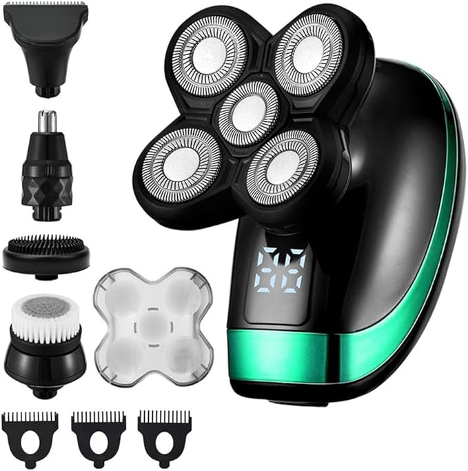 Head Shaver for Men 5D 5-in-1 Shaver Electric Rechargeable Head Shaver Waterproof Rotary Razor Beard Nose Hair Trimmer Electric Shaver for Men