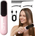 2026 Upgraded Cordless Straightening Brush with 30s Fast Heat 4 Temperature Settings Ionic &amp Ceramic Care 2500mAh USB-C Rechargeable for Short Hair for Frizz-Free Styling (Pink)