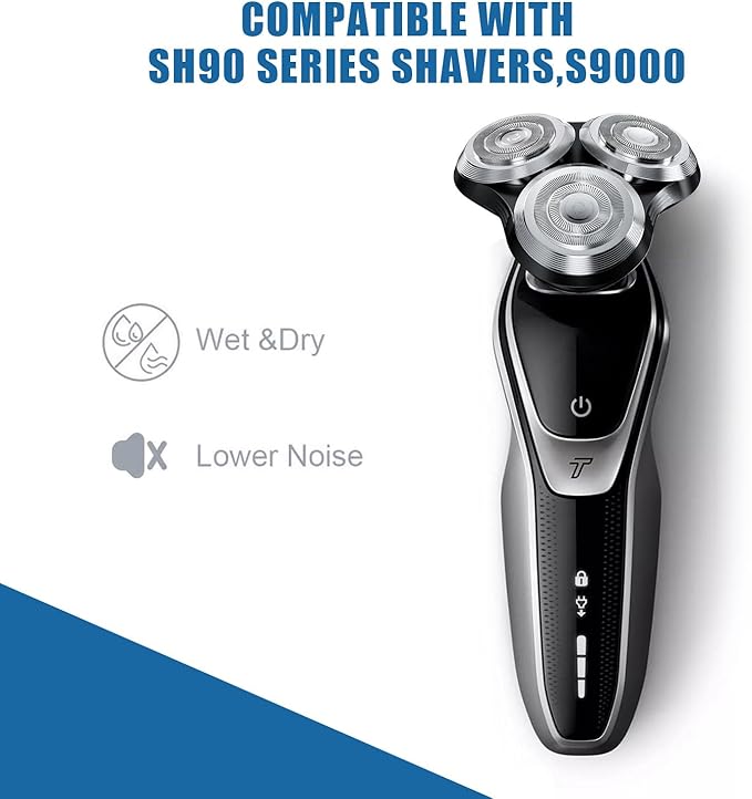 SH90 Replacement Heads Compatible with Philips Norelco Shavers Series 9000 New Version of Metal Wheel Buckle and Upgrade Double-Layer Precision Replacement Blades(3 Pack)