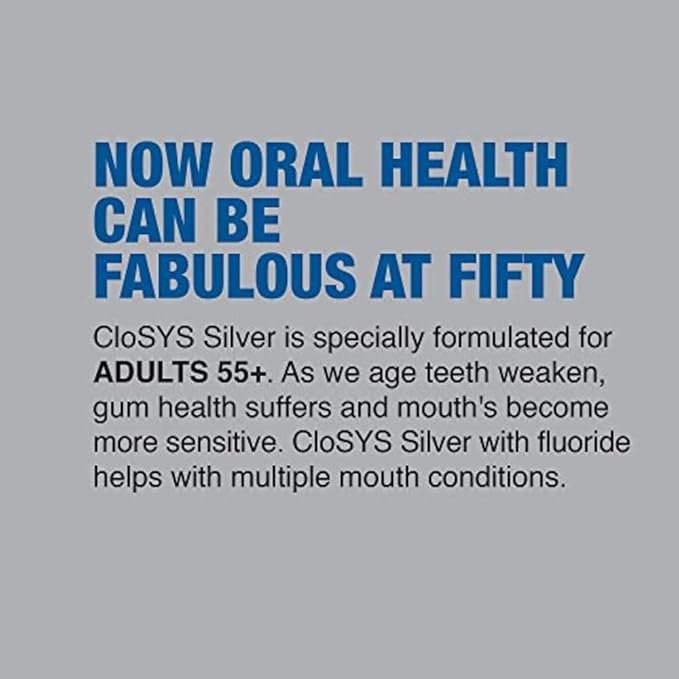 CloSYS Healthy Teeth Oral Rinse Mouthwash - 32 Fl Oz &amp Silver Fluoride Toothpaste for Adults 55+ 3.4 Ounce Gentle Mint Travel Size TSA Compliant pH Balanced Enamel Protection Sulfate Free