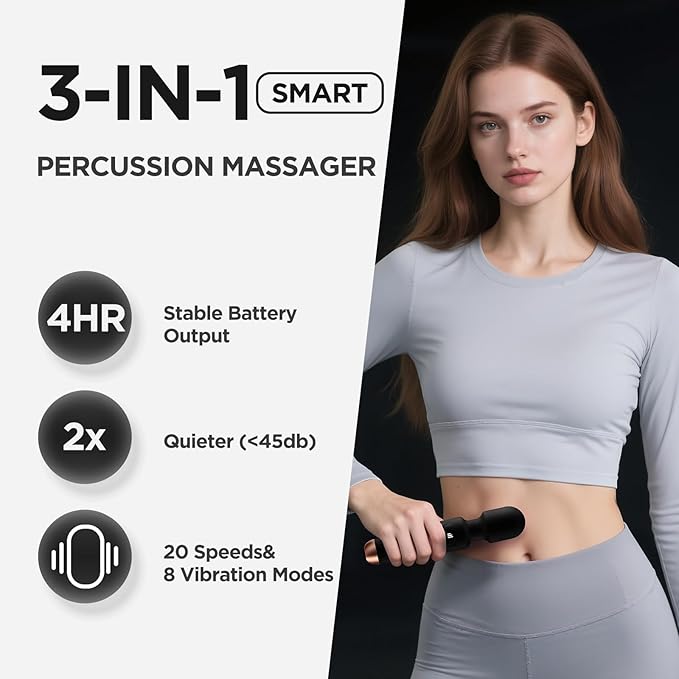 Personal Massager for Women - Quiet Handheld 4-Hour Cordless Percussion Body Massager for Deep Back Relief 8-Speed &amp 20-Mode