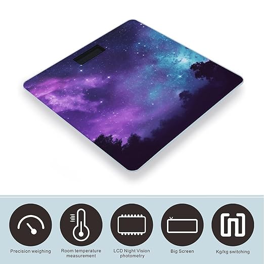 Purple Starry Sky Bathroom Scale Large LCD Backlight Display Digital Scale Rounded Corners Body Scales Automatic Power On/Off Bathroom Scales for Home Bedrooms