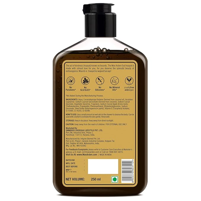 Man Arden Oud Inaayat Luxury Body Wash Infused With Shea Butter &amp Vitamin E 250ml