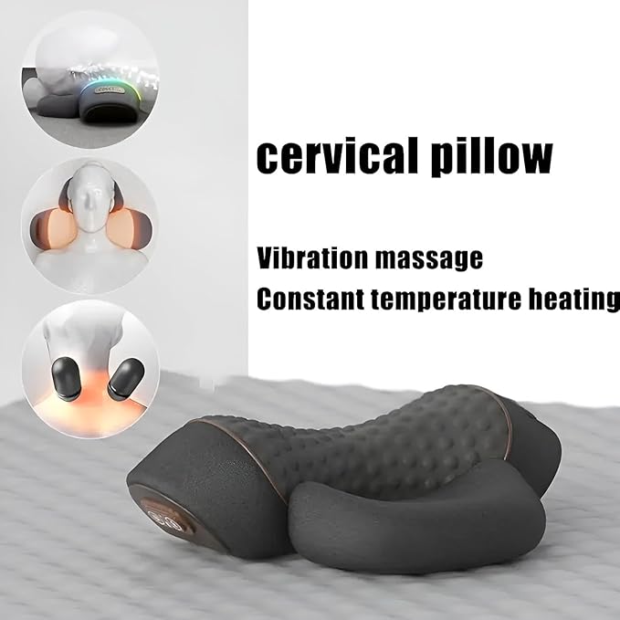 3-in-1 Heated Neck Massage Pillow | Memory Foam Cervical Support | Relaxation Pillow for Home &amp Office (Black)