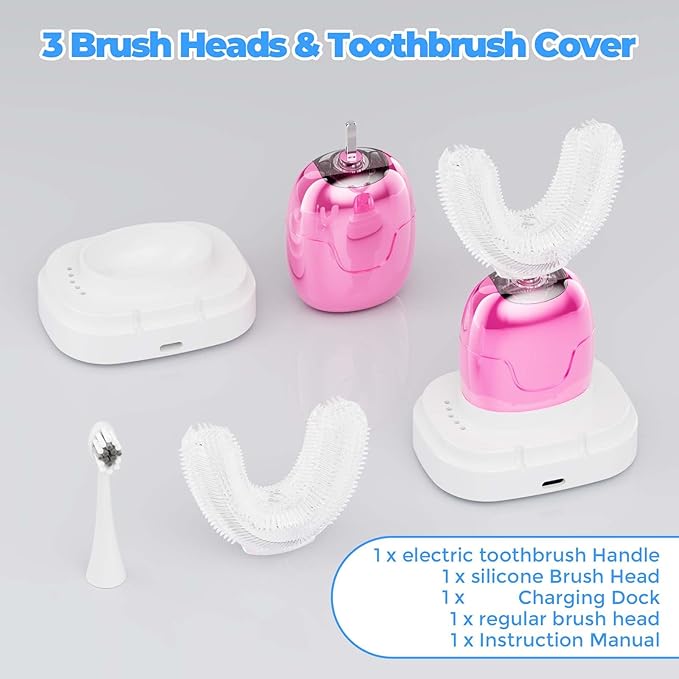 Electric Toothbrush Adults U Shaped Automatic toothbrushes360° Whole Mouth Cleansing 3 Cleaning ModesRechargeable Waterproof