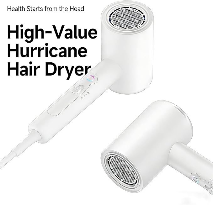 Ionic Hair Dryer 2000W Foldable Travel Hairdryer Portable Compact Blow Dryer White Big Wind and Low Noise Mini Hair Dryers for Home and Travel