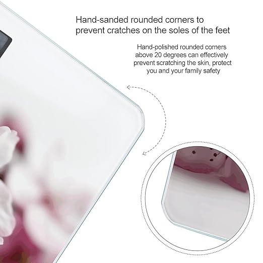 Peach Flower Branch Weight Scale Digital Electronic Scales Bathroom Scale Larg LCD Backlight Display High Precision MeasurementsTempered Glass