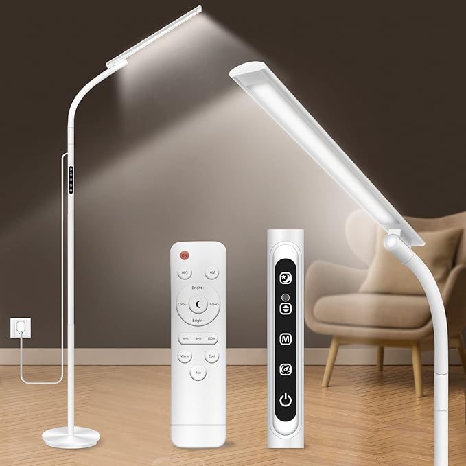 Light Therapy Lamp10000 Lux Happy Therapy Light Floor Sun Therapy Lamp with Remote &amp Touch Control &amp Adjustable Gooseneck for Reading/Office/Home