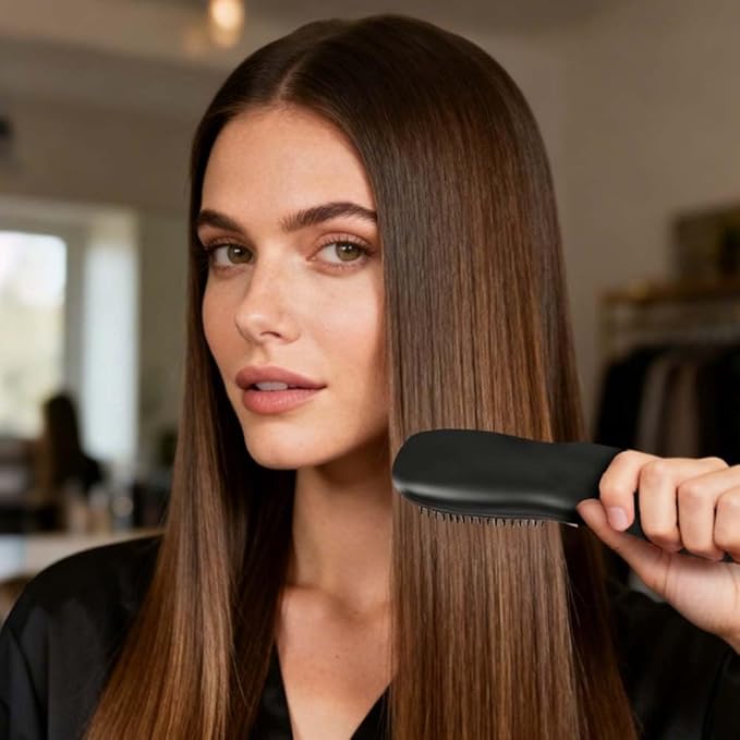Cordless Hair Straightener Brush Fast Heating Portable Hair Straightening Comb with 3 Adjustable Temperatures &amp LED Display for Travel (Black)
