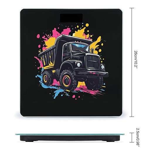 Cool Black Dump Truck Digital Bathroom Scale for Body Weight Lighted LCD Display Round Corner