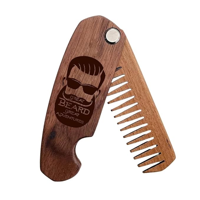 Beard Comb Personalized Gifts Anniversary Gift Wooden Brush Custom Comb Groomsmen Gift Hair Brush Pocket Brush Birthday Gift for Boyfriend (Great Beard Great Adventures)