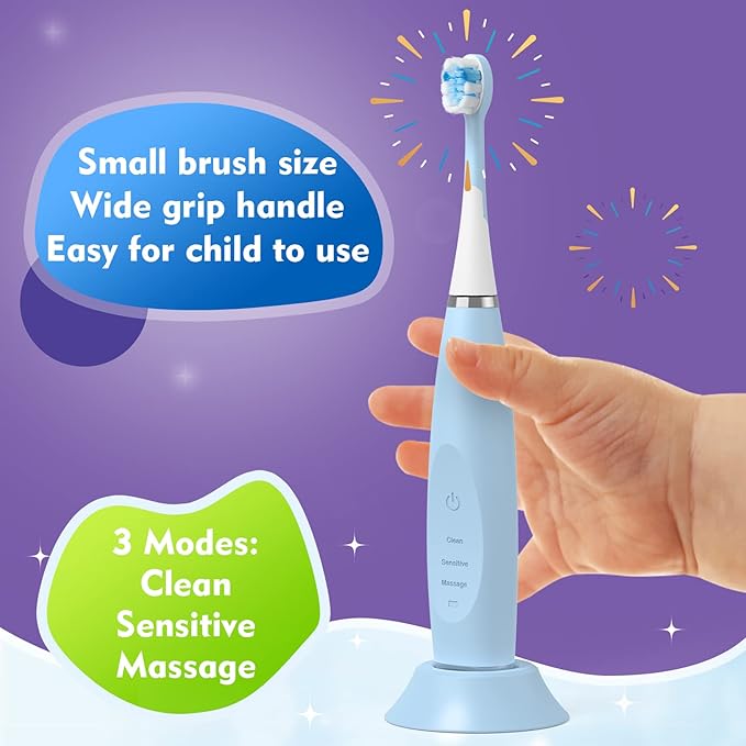 Kids Electric Toothbrushes 2 Pack Smart Sonic Toothbrush for Boys and Girls 3 4 5 6 7 8 9 10 11 12 (Blue+Green 2 Pack)