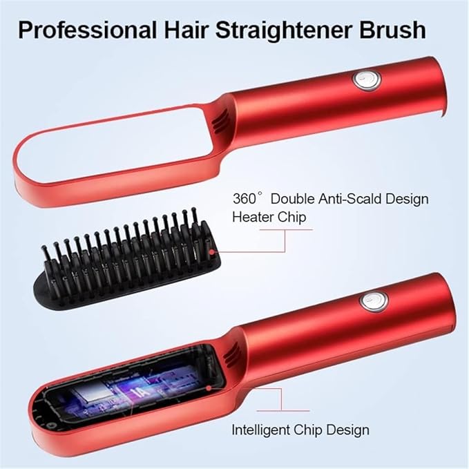 Travel Portable Hair Heating Comb 2 in 1 USB Charging Professional Hair Brush Straightener and Curler Styling Tools (Color : White)