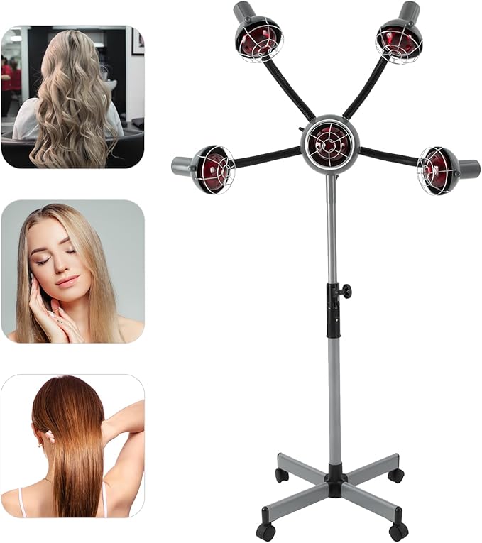 750W 5 Head Infrared Heat Lamp for Hair Salon 110V Infrared Hair Color Processor with Flexible Arms Heat Lamps for Salon Hair Processing Machine Infrared Lamp Hair Dryer