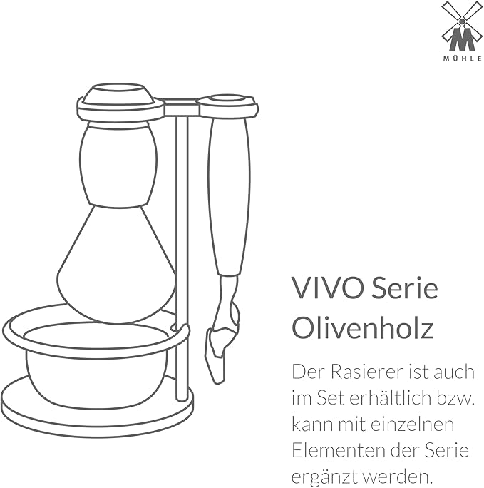 MÜHLE VIVO Olive Wood 3-Piece Black Fibre 5-Blade Razor Shaving Set
