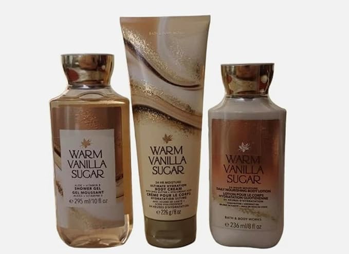 Bath &amp Body Works Warm Vanilla Sugar - Full Size Set - Shower Gel Body Lotion Body cream - set of 3