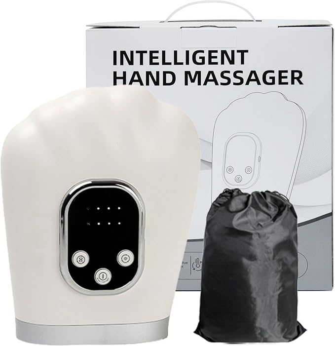 Hand Massager with Heat and Compression 3 Massage 4 Temperatures 5 Compression Models Finger Wrist and Palm Massager Ideal Gifts for Women/Men (White)