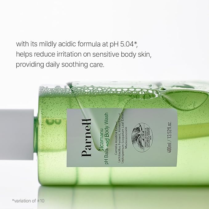 Parnell Cicamanu pH Balanced Body Wash 13.5 Fl Oz | Salicylic Acid LHA Cica HA Ceramide | Mild Soothing Cleanser for Back Acne Bacne &amp Sensitive Troubled Skin