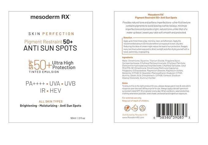 Pigment Restraint Anti Sun Spots Ultra High Protection Pigment Control-Protects Skin against Blue Light UVB UVA HEV IR-Facial Sunblock 50ml