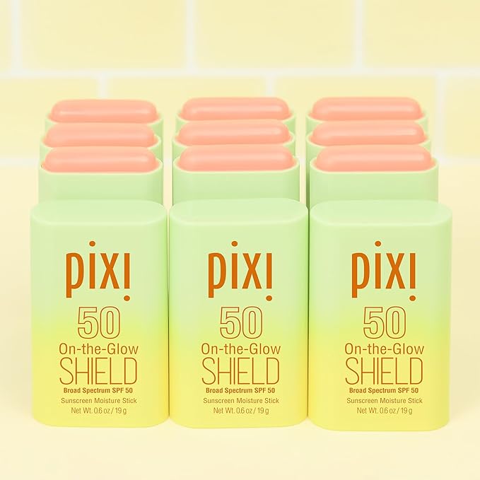 Pixi Beauty On-the-Glow SHIELD SPF 50 2-pack | Lightweight &amp Ultra-Hydrating Sunscreen Stick for Everyday Use | No White Cast | Travel Size Vegan &amp Paraben-Free | 2x 0.6oz/19g