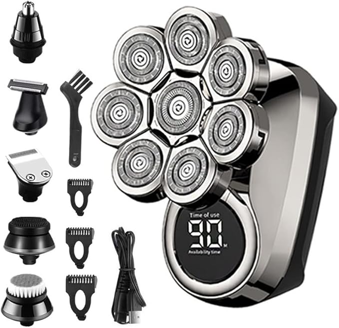 Head Shavers for Bald Men Waterproof 6in1 Powerful LCD Display Electric Shaver Beard Hair Trimmer for Men Electric Razor Bald Shaving Machine face Body (Color : 6 in 1)