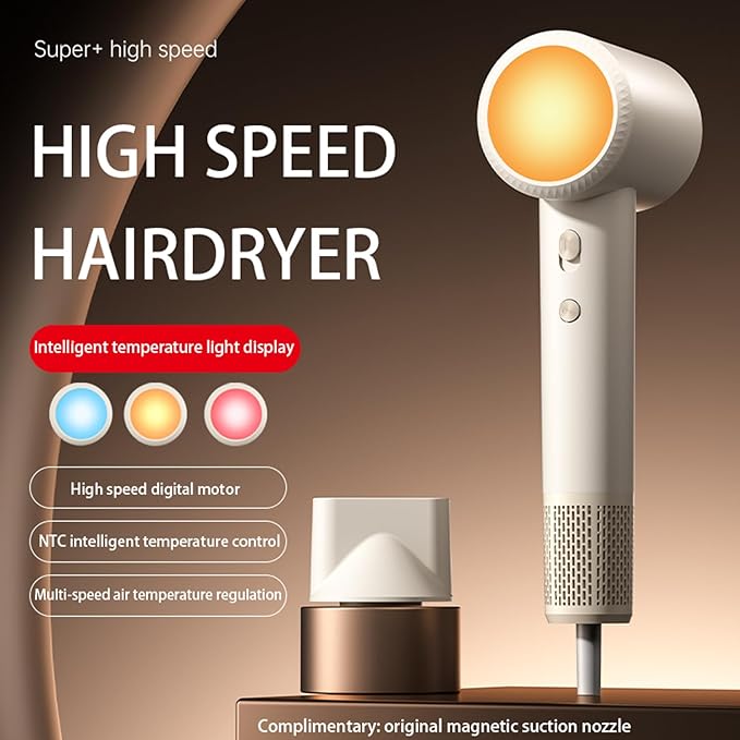 Intelligent Temperature Halo Hair Dryer: Professional Fast-Drying Blow Dryer 150000 RPM High-Speed with 200 Million Negative Ions Low Noise and Lightweight a Nozzle for Home and Travel