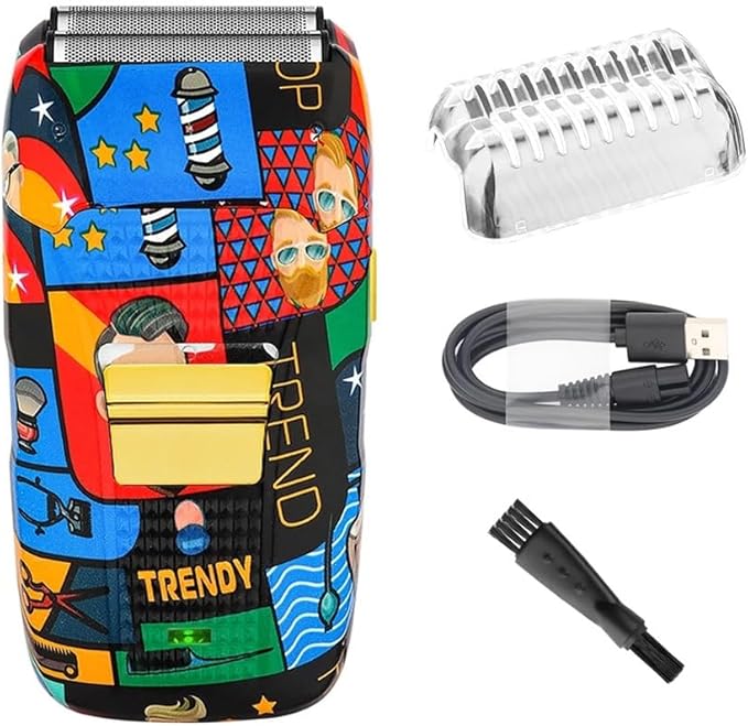 Fully Graffitied Electric Trimmer Two-Piece Set Rechargeable Cordless Hair Clippers Men's graffitied Razor Graffitied Print(Graffiti Razor)