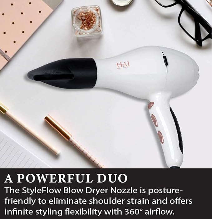 Air Lux Hair Dryer with Styleflow Nozzle by HAI - Professional Lightweight Ergonomic Blow Dryer with Patented Styleflow Nozzle for Styling Comfort