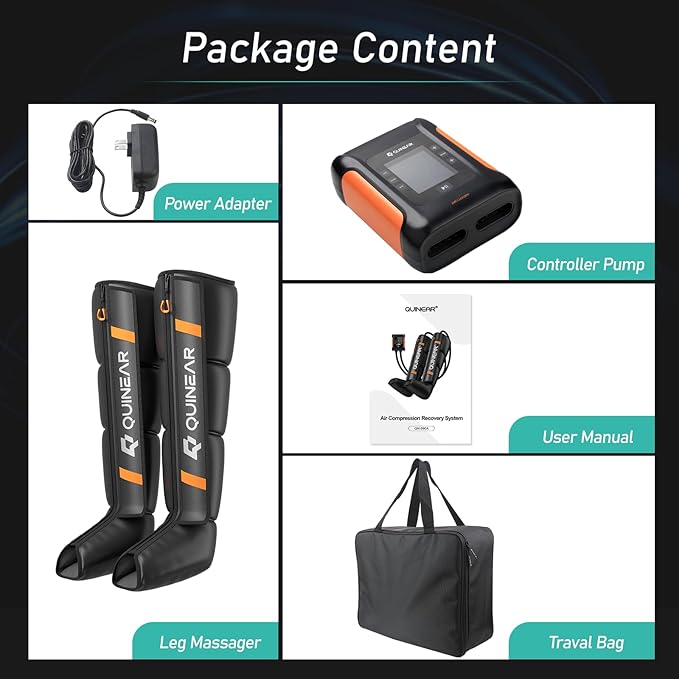 QUINEAR Professional Leg Recovery System Cordless Air Compression Boots with Sequential Compression Leg and Foot Massager Fast Recovery Therapy for Athletes FSA-HSA Eligible (Medium)