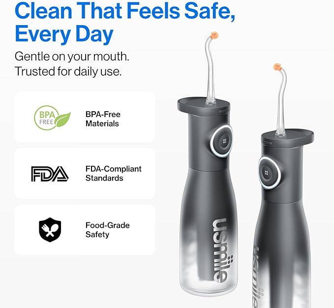 usmile C30 Cordless Water Flosser 300ml Large Tank 5 Pressure Levels Deep Clean S-Shaped Nozzles for Braces &amp Sensitive Gums USB-C Rechargeable IPX7 Waterproof Portable Travel &amp Home Use
