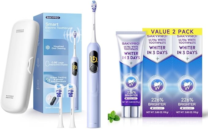 G5S Electric Toothbrush (Pink) + Ultra White Toothpaste 2 Pack 150-Day Rechargeable Toothbrush Visibly Whitens Yellow Teeth