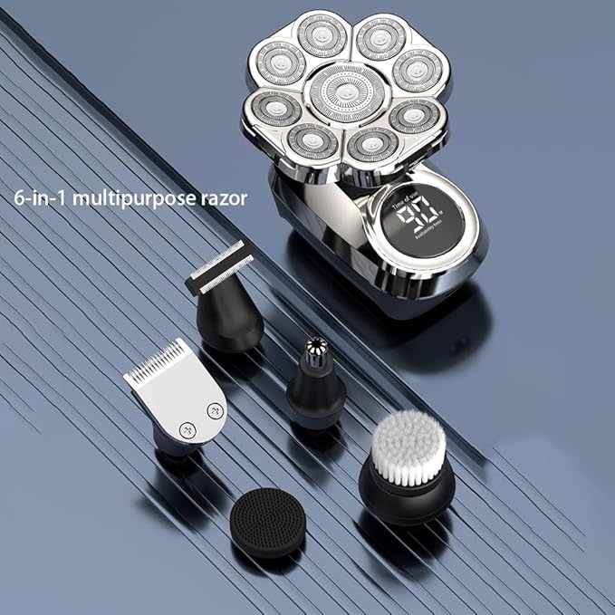 Head Shaver for Men 6 in 1 Beard Shaver 9 Blades Multi Grooming Kit Digital Display Electric Shaver Hair Trimmer Beard Electric Razor Wet Dry Men Facial Shaving Machine