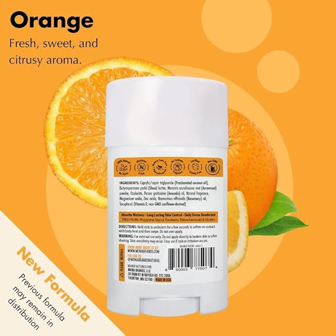 MONA BRANDS All Natural Deodorant For Women &amp Men | For Sensitive Skin | No Aluminum or Baking Soda | (2-Pack ORANGE 1.76 Oz each)