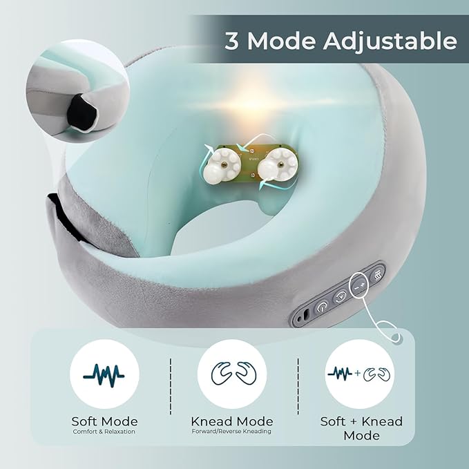 Neck Massager with Heat - Deep Tissue Neck Pain Relief U-Shape Design Electric Cordless Massager Pillow for Travel Office Home Shiatsu Neck Pillow Gifts for Men Women Dad Mom Mint Green