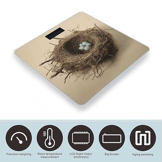 Birds Nest Bathroom Scale for Body Weight LCD Display Digital Bathroom Scale Tempered Glass Bathroom Weight Scales Fashion Smart Scales for Home Bedroom 400 Lb
