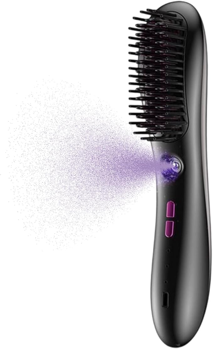 Hair Straightener Brush - Lightweight Hair Straightener Comb | 3 Temp Settings Rechargeable Styling Tools Streamlined Negative Ionic Comb for Home Outdoor Travel Vacation